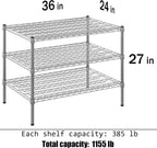 24" Deep x 36" Wide x 27" Height Wire Shelving Kit | 3-Tier | NSF Commercial Storage Rack Unit