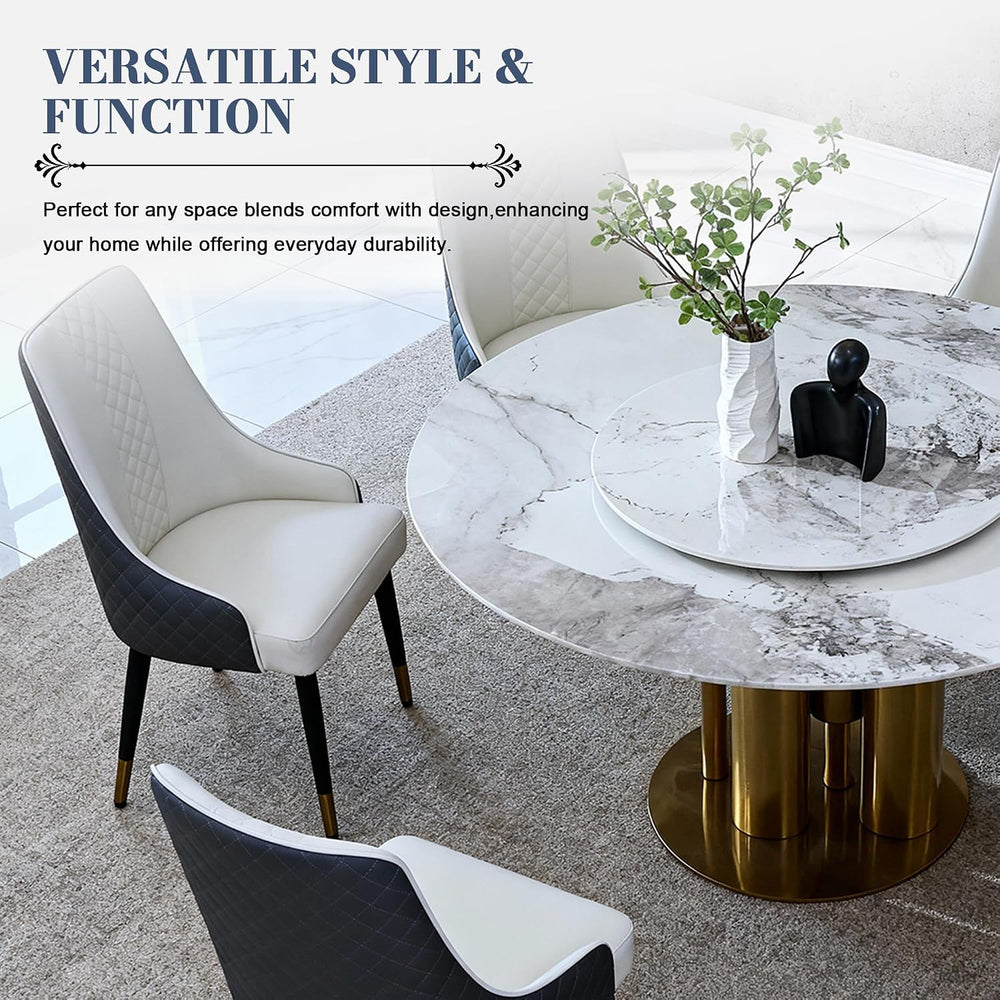 59" D Round Dining Table with 31.5" Detachable Lazy Susan, Modern S...