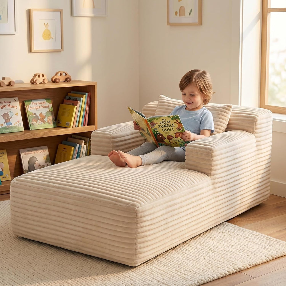 45" Mini Chaise Lounge Chair, Corduroy Upholstered Sofa Bed, Deep Seat S...