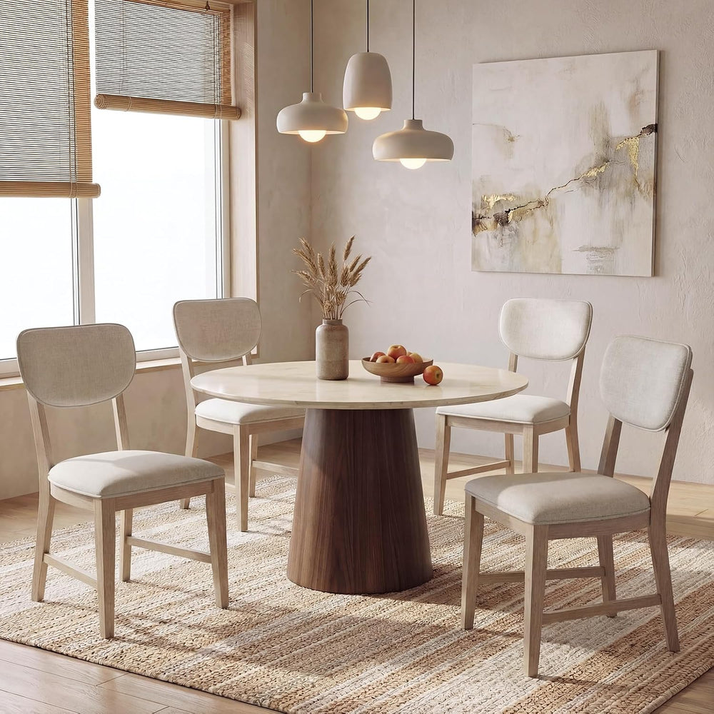 COLAMY Solid Wood Dining Chairs Set of 4, Mid Century Modern Upholstered Kitc...