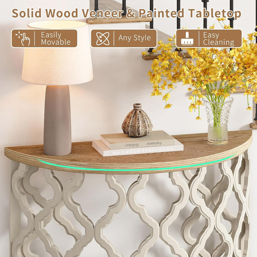 karlott Half Moon Entryway Table, Wood Farmhouse Console Table, Painted | Sol...