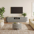 Coffee Table and TV Stand Set of 2, Round Center Table with Storage, Fluted Coffee Table with 360° Sliding Doors, 86.6" Entertainment Center for Bedroom, Living Room, Grey