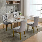 Velvet Dining Chairs Set of 6, High-end Tufted Upholstered Dining Chair with Back Ring Pull, Nailhead Trim and Golden Solid Wood Legs, Modern Dining Room Chairs for Dining Room, Light Gray