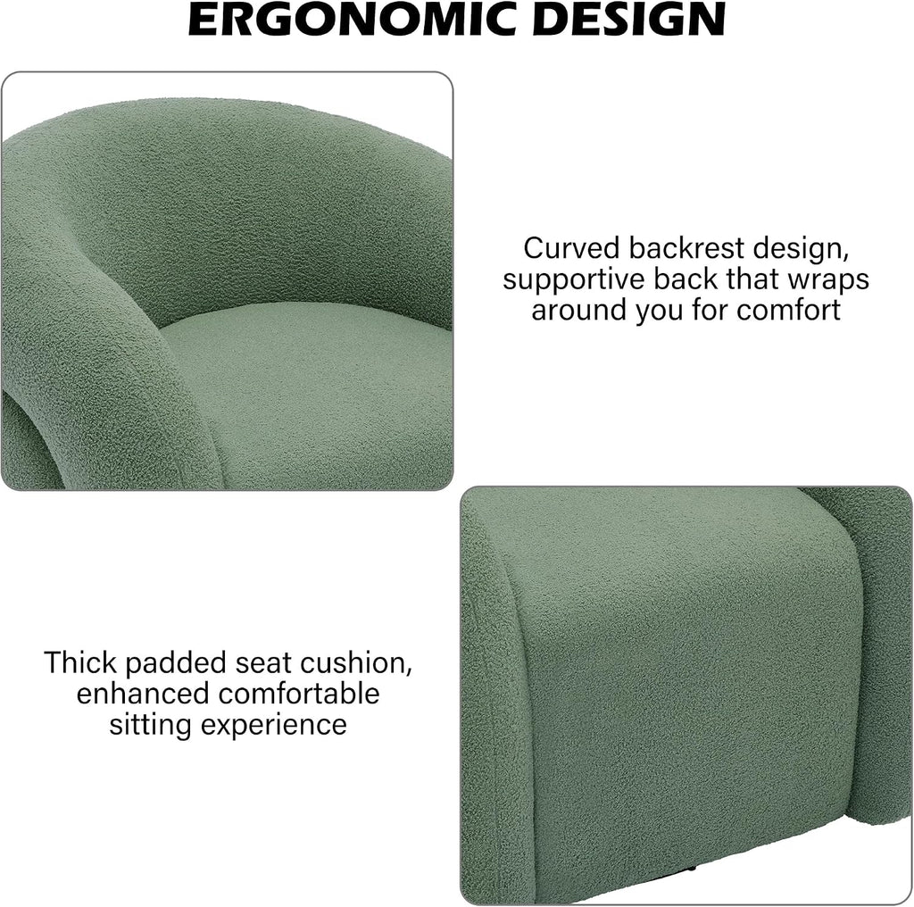 Boucle Swivel Barrel Accent Chair, No Assembly, Green, Set of 2 | Armchair Design, Boucle Fabric, Solid Wood Frame & 360° Metal Swivel Base, For Living Room, Bedroom, Reading & Waiting Room