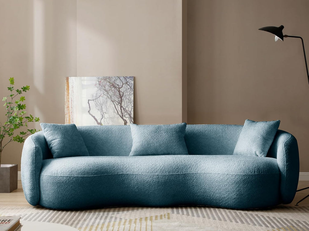 Curved Sofa, 93.6'', 4 Seater, Boucle, Modern, Blue, for Reception Place | 93.6'' Modern Boucle Curved Sofa for Living Room, Luxury Modern Comfy Curved Couch for Apartment, Reception Place