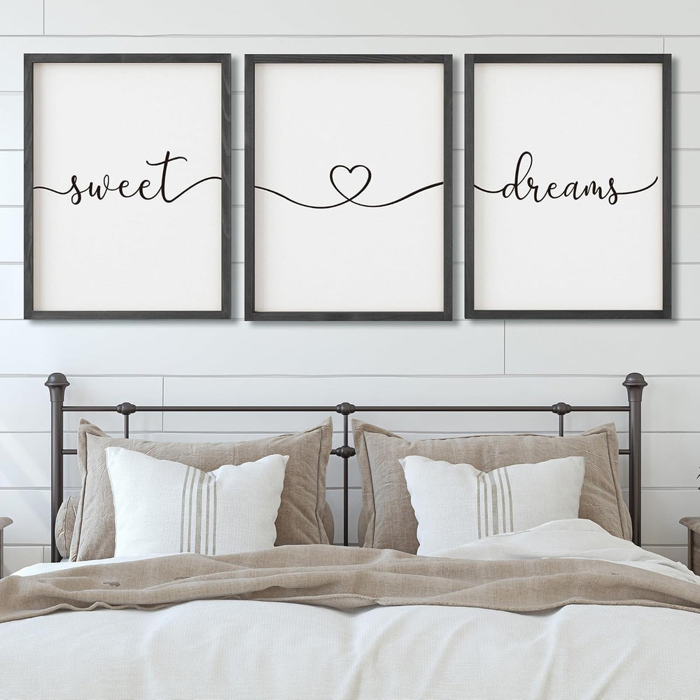 Set of 3 Framed Farmhouse Sweet Dreams Sign 11x14” Above Bed Wall Decor for B...
