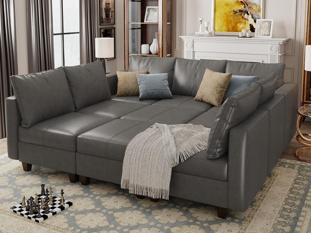EASE MOOSE Faux Leather Sectional Modular Couch Sleeper Sectional Sofa | Faux...
