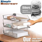 Simple Houseware 3-Tier Crystal Clear Stackable Document Letter Tray Paper Organizer - Desk Organizer for A4/Letter Size Documents, File Sorter, Paper Holder, Office Desktop File Storage, Acrylic Look