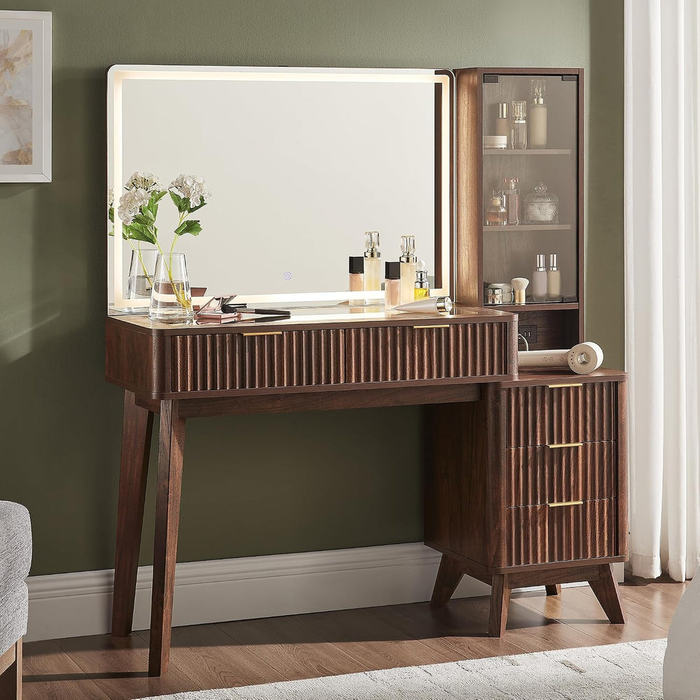 T4TREAM 48" Fluted Makeup Vanity Desk with 36" Lighted Mirror, Dark...