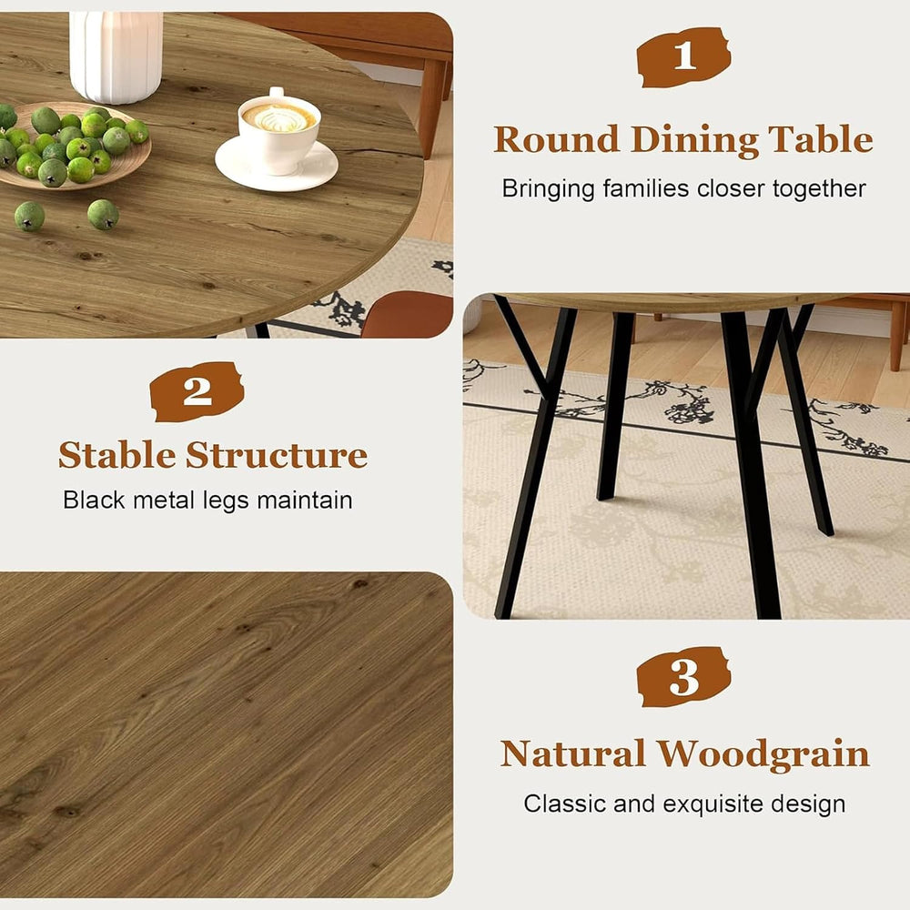Round Dining Table 36" Wood Kitchen Table with Black Metal Legs, Modern ...