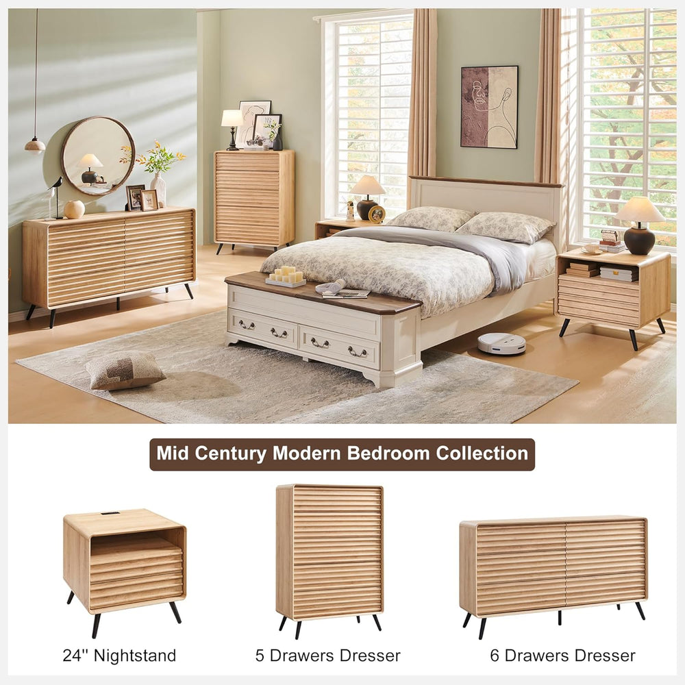 RedLemon 24" Nightstand Set of 2 with Charger Station, Mid Century Moder...