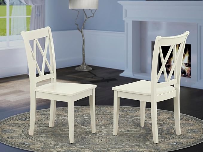East West Furniture CLC-LWH-W Clarksville Dining Room Chairs - Double Cross Back Wood Seat Chairs, Set of 2, Linen White