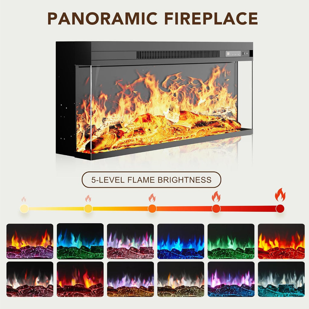 oneinmil 97" Entertainment Center with 36" Electric Fireplace, Farmhouse Fireplace TV Stand for TVs up to 100", Large Media Console Table with LED Lighting & Storage Cabinets, for Living Room, Black