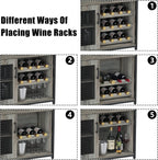 Bar Cabinet, Industrial Wine Cabinet with Removabl Glass Rack, Liquor Storage Cabinet with Adjustable Wine Rack, Home Bar with Mesh Doors and Baffle, Grey Without Light