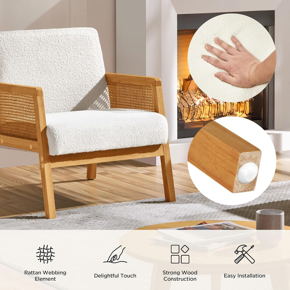 Yaheetech Rattan Accent Chairs Set of 2, Boho Vintage Armchairs, Ivory