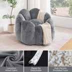 HOMMPA Bean Bag Chair for Adults Comfy Velvet Bean Bag Couch with Back Support Flower Shaped Oversized Sofa for Living Room,Bedroom,Dorm,Grey
