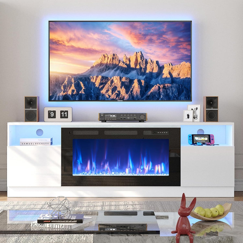 70" TV Stand with 36" Electric Fireplace, Large Modern Media Entert...
