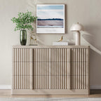 Fluted Dresser for Bedroom, 47" Wide Chest of Drawers, Modern 6 Drawer Dresser with Solid Wood Handle, Curved Profile Design, Wood Dressers Storage Organizer, Living Room, Hallway, White Alder