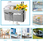 Bedside Storage Organizer 5 Pockets with 4 Hooks Hanging Storage Bag for Headboards/Bunk Bed (Grey)