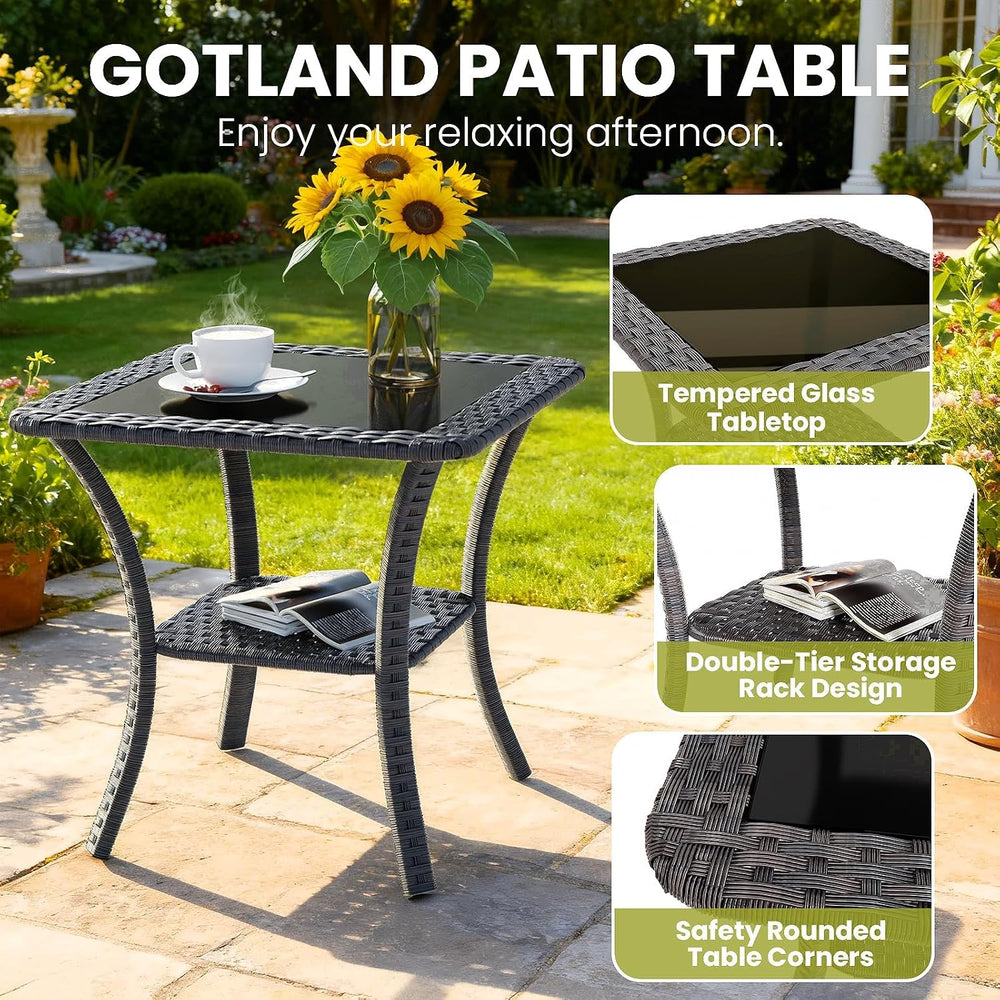 Gotland Outdoor Swivel Chairs Set of 2, 5 Pieces Patio Furniture Set with Ott...