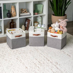 OrganiHaus 11" x 11" x 11" Fabric Cube Storage Bins Set of 4, Foldable Collapsible Canvas Storage Bins for Organizer, 11 inch Cubbies Organizer for Kallax, Linen Cube Shelf Baskets - Grey/White