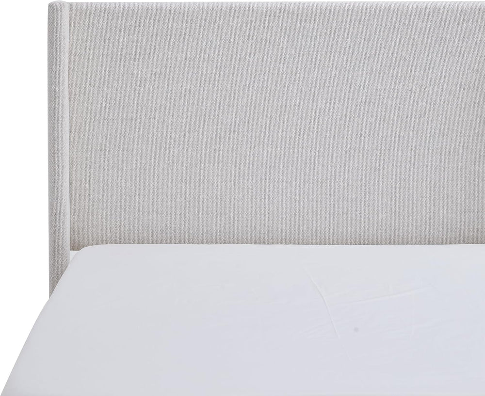 Peanu Queen Bed Frame, Wingback Upholstered Headboard, Cream White