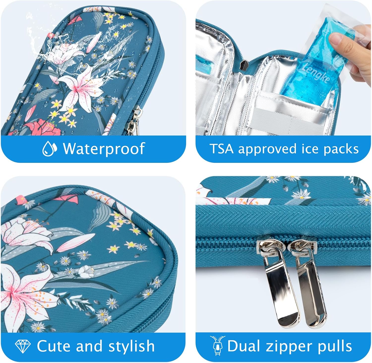 YOUSHARES Insulin Cooler Travel Case TSA Approved Medication Diabetic Supplies Cooler For Travel Refrigerated Medicine Organizer Bag With 2 Ice Pack