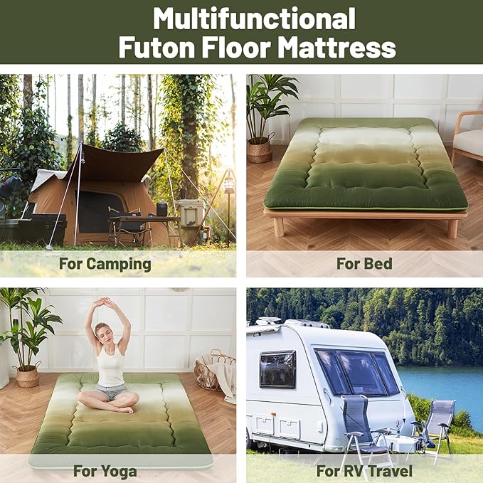 Japanese Floor Mattress, Futon Mattress with Portable Storage Bag and Washabl...