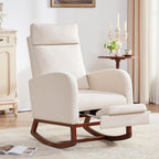 Rocking Chair Nursery High Back Rest Glider Rocker with Footrest Nursing Rocking Chairs Upholstered Accent Arm Chair for Living Room Bedroom Indoor, Beige