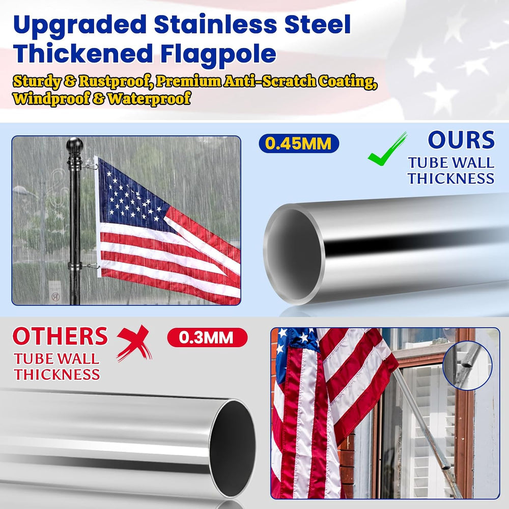 Flag Pole Kit with 3x5 American Flag and Pole, 6 Ft Black Spinning Metal Flag...