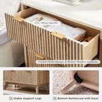 T4TREAM Fluted 3 Drawers Nightstand Set of 2, Oversized Extra Large Modern Side Table with Faux Marble Top, End Table Bedside for Bedroom, Living Room, Curved Profile Design, Natural Oak