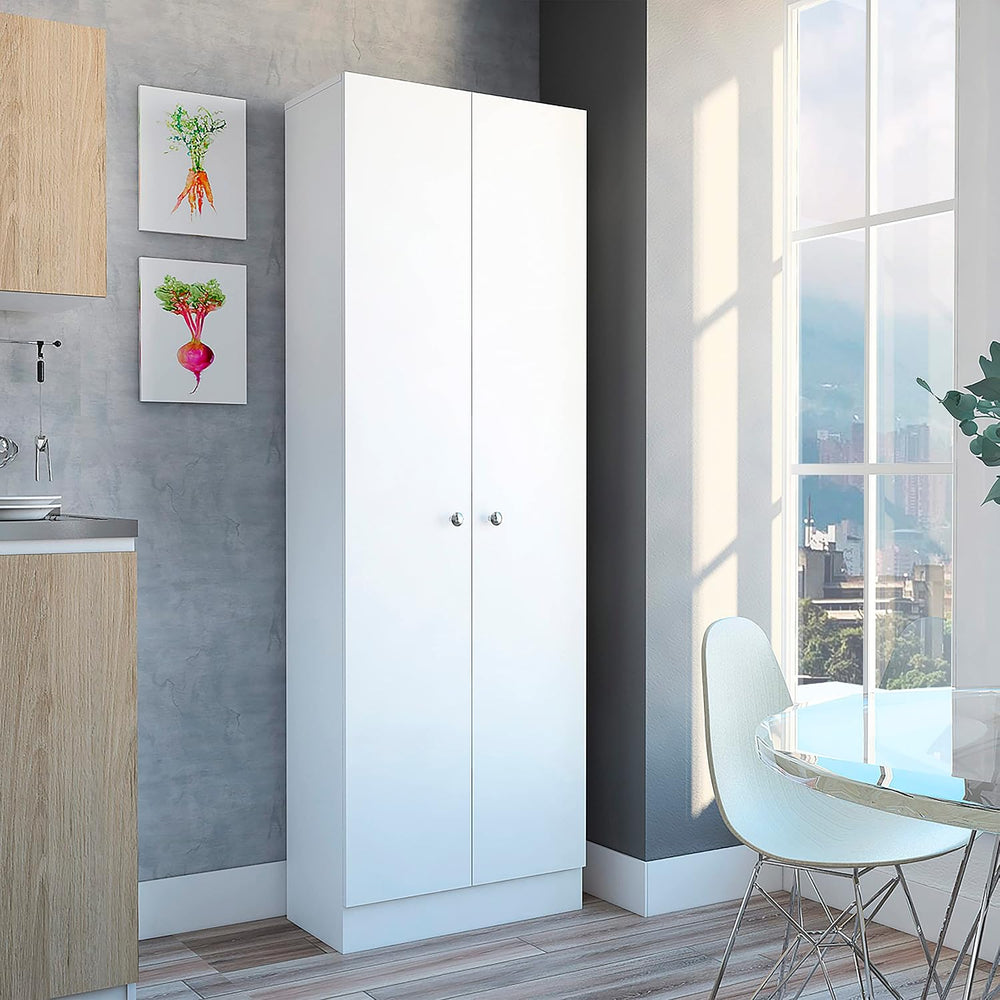 Modern Kitchen Pantry, White Storage Cabinet with 5 Shelves & Double Door...