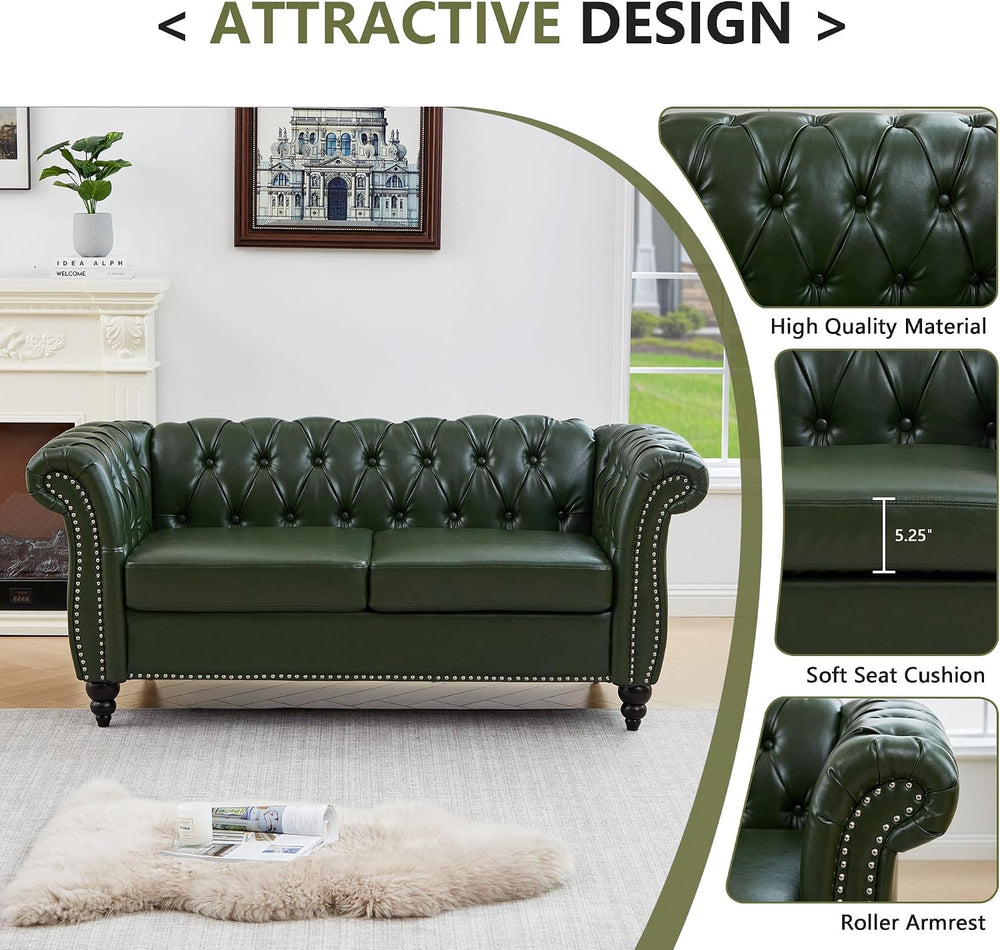 QHITTY Accent Sofa, Chesterfield Loveseat Modern Leather Couch Upholstered So...