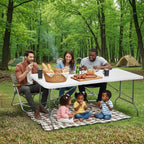 6ft Table Large Folding Table White Folding Table with Portable Carrying Handle 6ft Heavy Plastic Foldable Table for Party, Wedding, Events, Dining, Camping, Picnic Indoor, Outdoor, Utility
