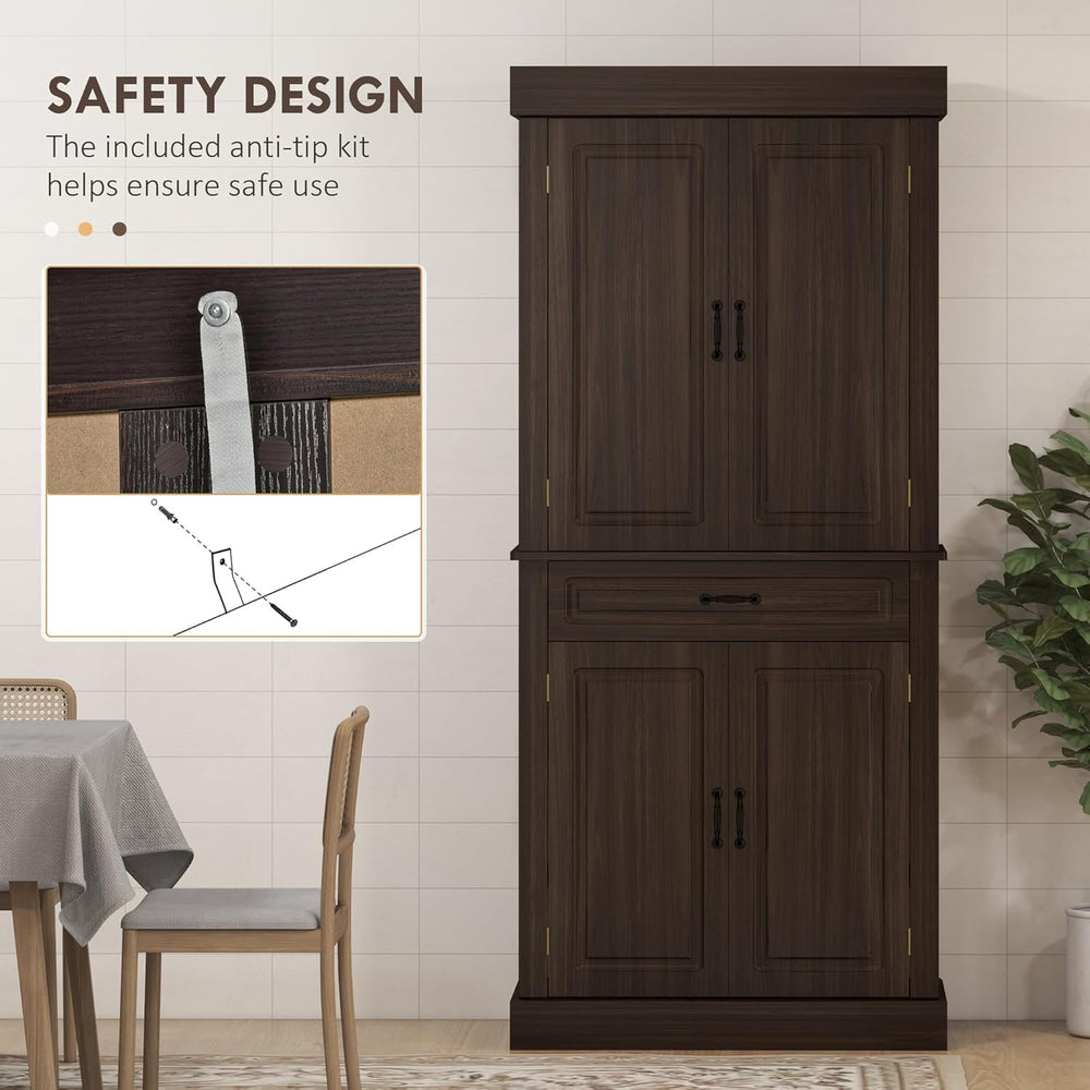 HOMCOM 71" Freestanding Kitchen Pantry Cabinet, Tall Storage Cabinet wit...