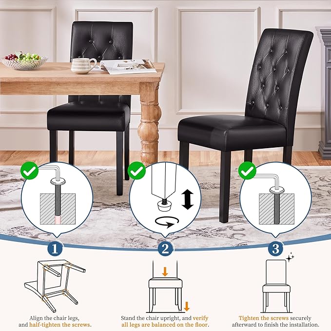 Yaheetech Upholstered Dining Chairs Set of 2 Modern Leather Parsons Kitchen C...