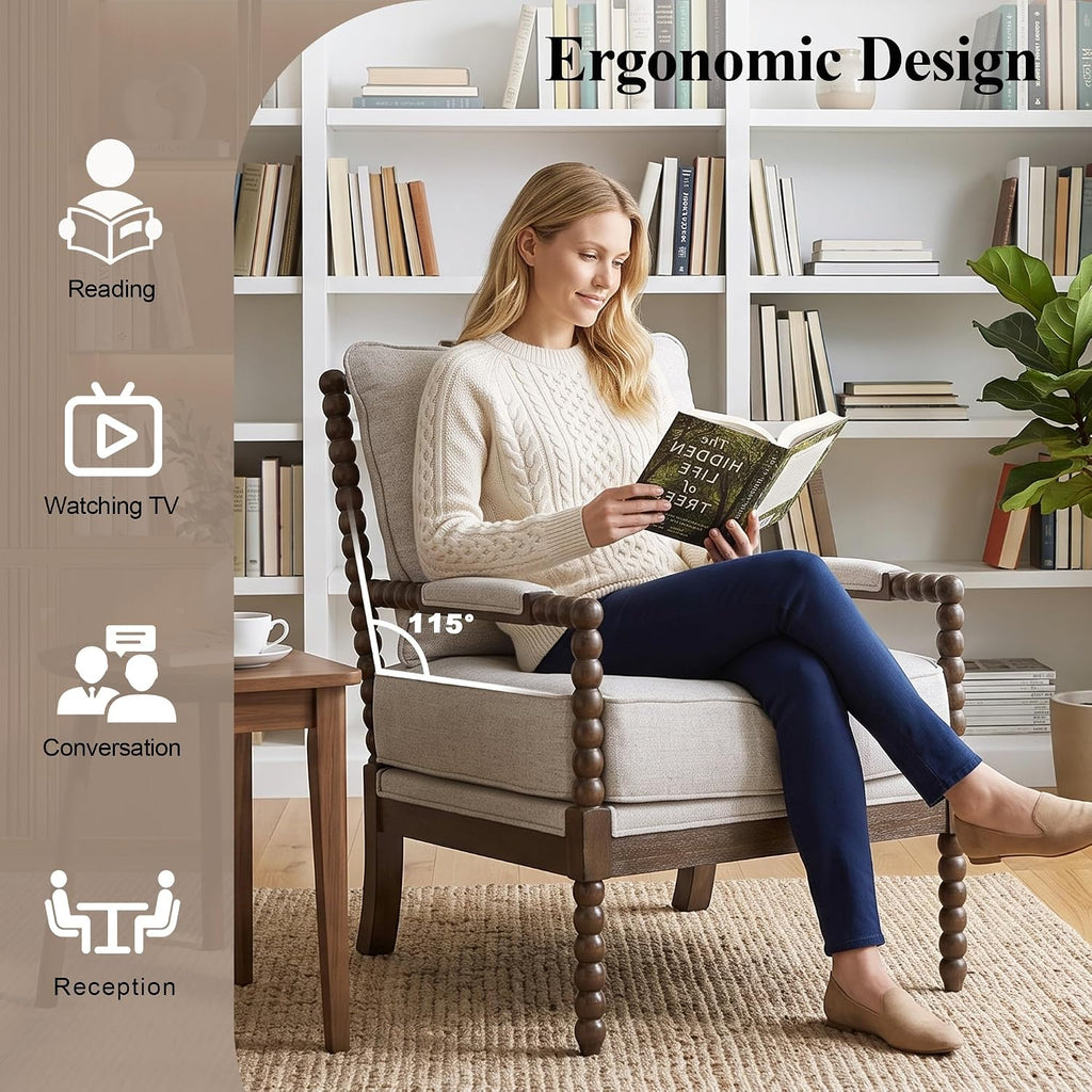 DUHOME Chenille Fabric Spindle Accent Chair Set of 2,Bobbin Chair with High Resilience Spring Cushion and Armrest Pads, Leisure Armchair for Living Room Bedroom Farmhouse Home Office Belcony