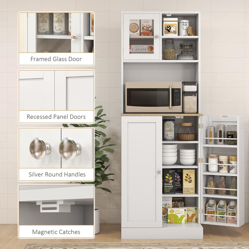 66.5" Kitchen Pantry, Freestanding Storage Cabinet with Microwave Stand,...