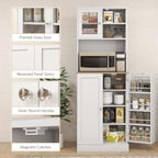 66.5" Tall Pantry Cabinet with Microwave Stand - Freestanding Kitchen Storage Hutch with 8 Door Shelves & Adjustable Shelves, Food Organizer Cabinet for Kitchen, Dining Room，White