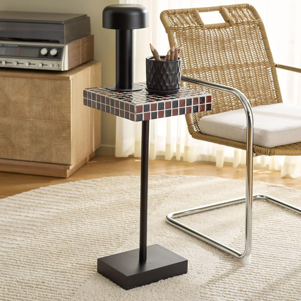 SAFAVIEH Home Collection - Satomi Accent Table with Bordeaux Mosaic Tile Inla...