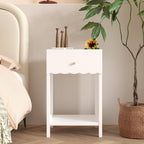 Night Stand Nightstand with Drawer and Open Shelf, Cute Scalloped Edge Bedside Table for Girls Bedroom, Modern Wood End Table, Coquette Preppy Room Decor Bedroom