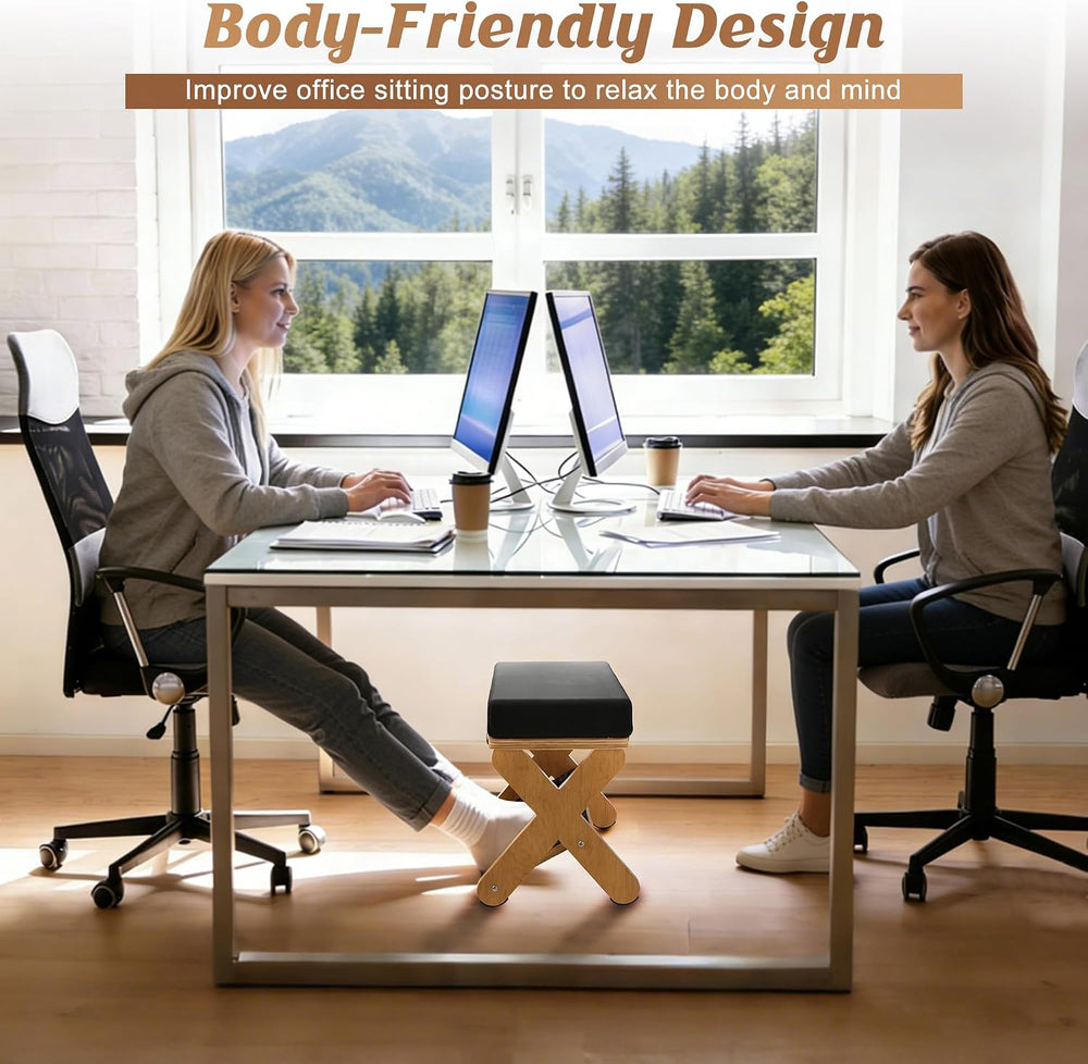 Wood X-Legs Small Ottoman Foot Stool, Sturdy and Anti-Slip Padded Footrest | ...