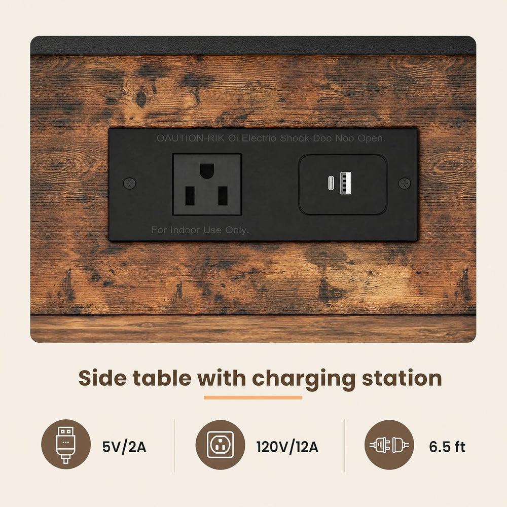 GRUSIGN End Table with Charging Station, Flip Top Side Table with USB Ports a...