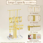 Jewelry Tower Stand Organizer for Women - Elegant Jewelry Holder Display with Necklace Holder, Earring Organizer & Bracelet Rack - Tabletop Jewelry Stand for Dresser, Vanity, Desk
