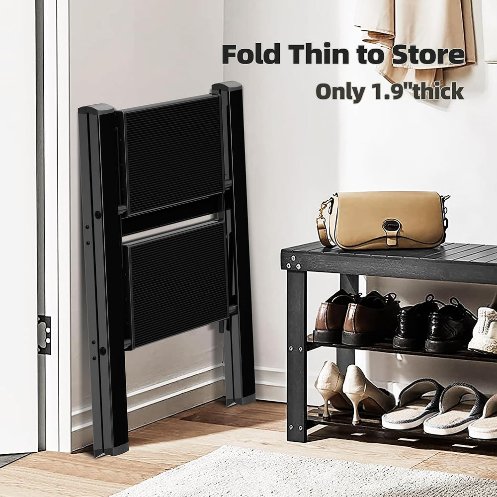 HillhutApex Aluminum Step Stool Foldable,2 Step Ladder (Black)