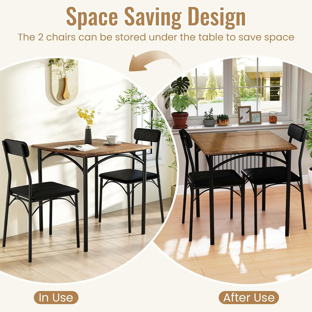Giantex 3-Piece Dining Table Set, Square Kitchen Table with 2 Upholstered Arm...