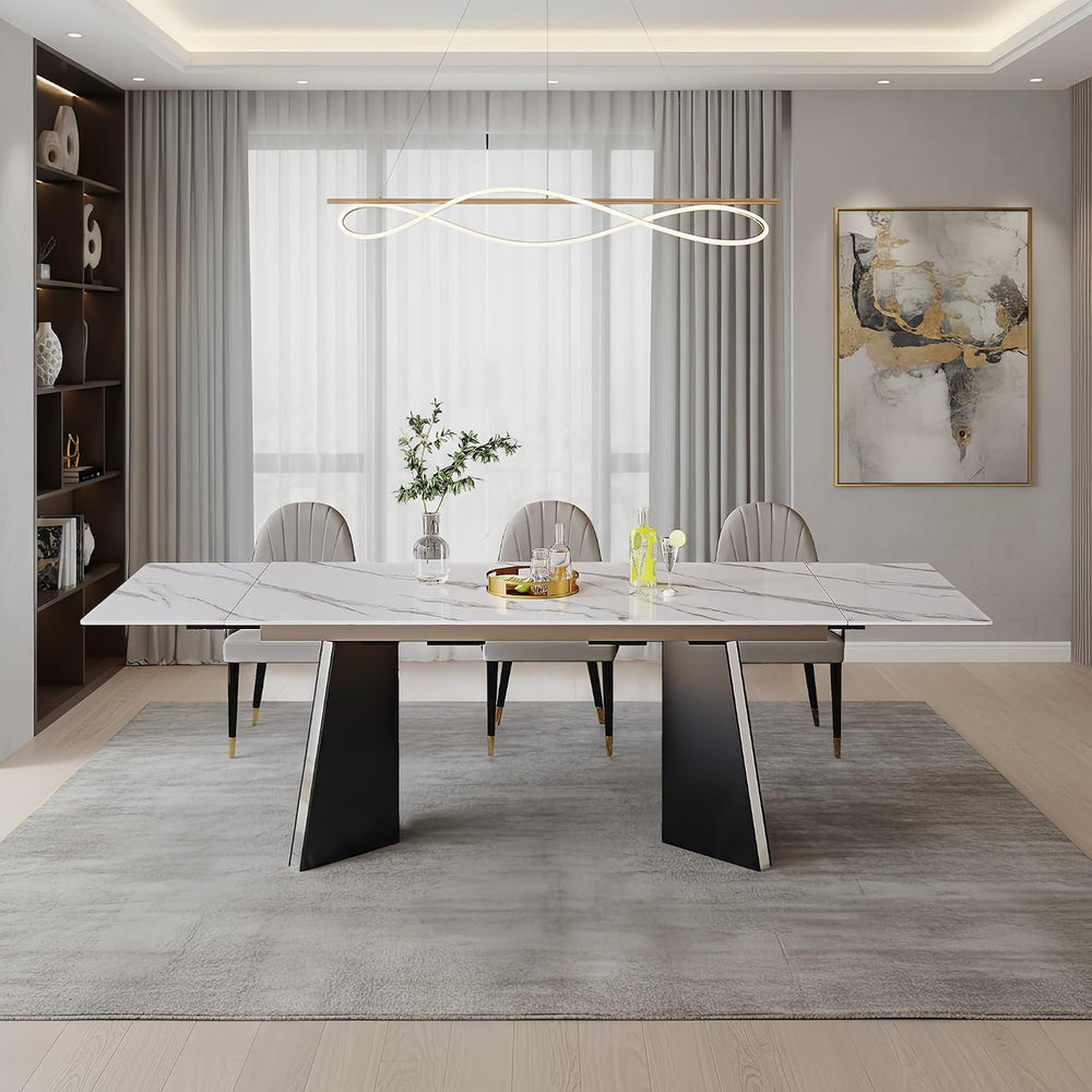 Expandable Dining Table 62.99 to 94.48 Inch Sintered Stone Marble Table Black...