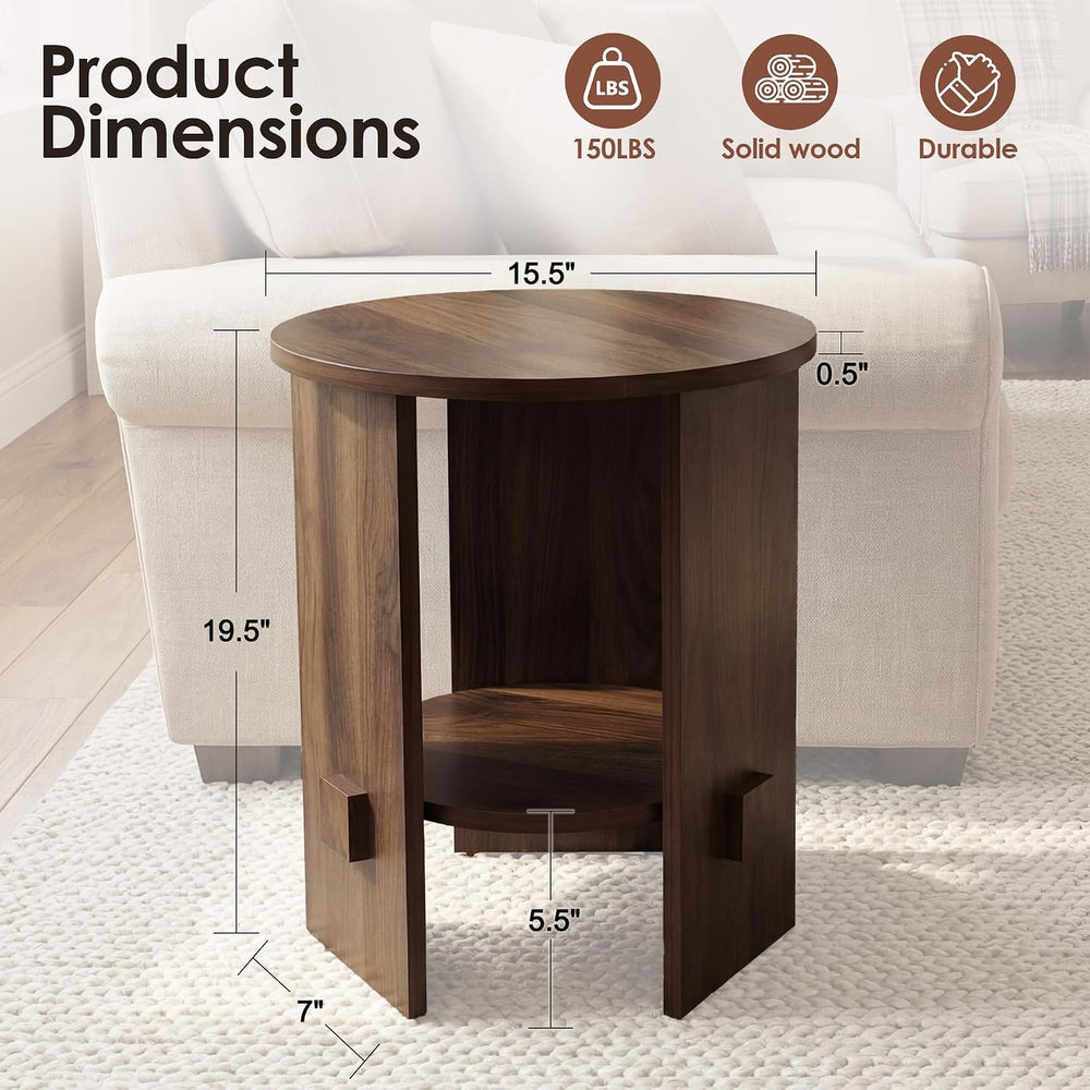 chairus Round Side Table, 15.5" Small End Table with 2-Tier Open Storage...