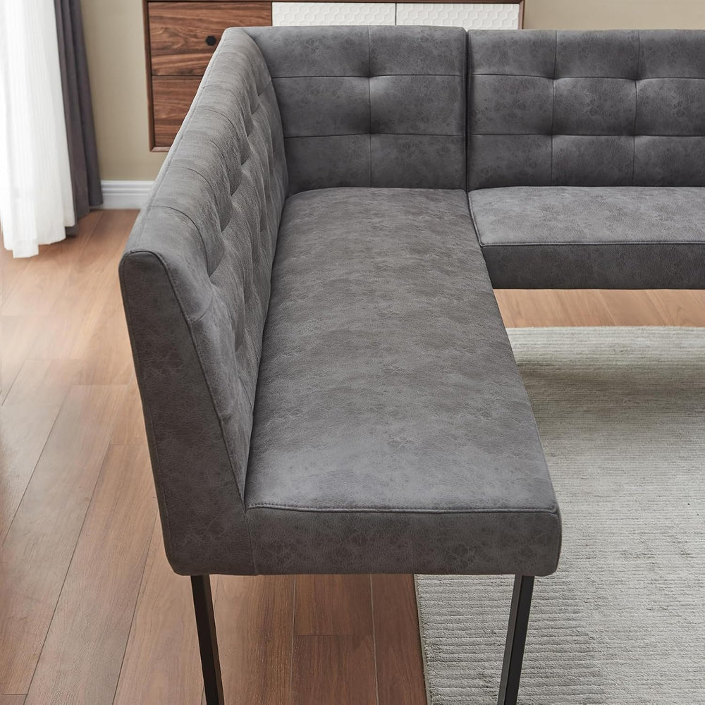 HIPIHOM L-Shaped Dining Bench, Modern Corner Sofa, Grey Right Seat Bench | Up...