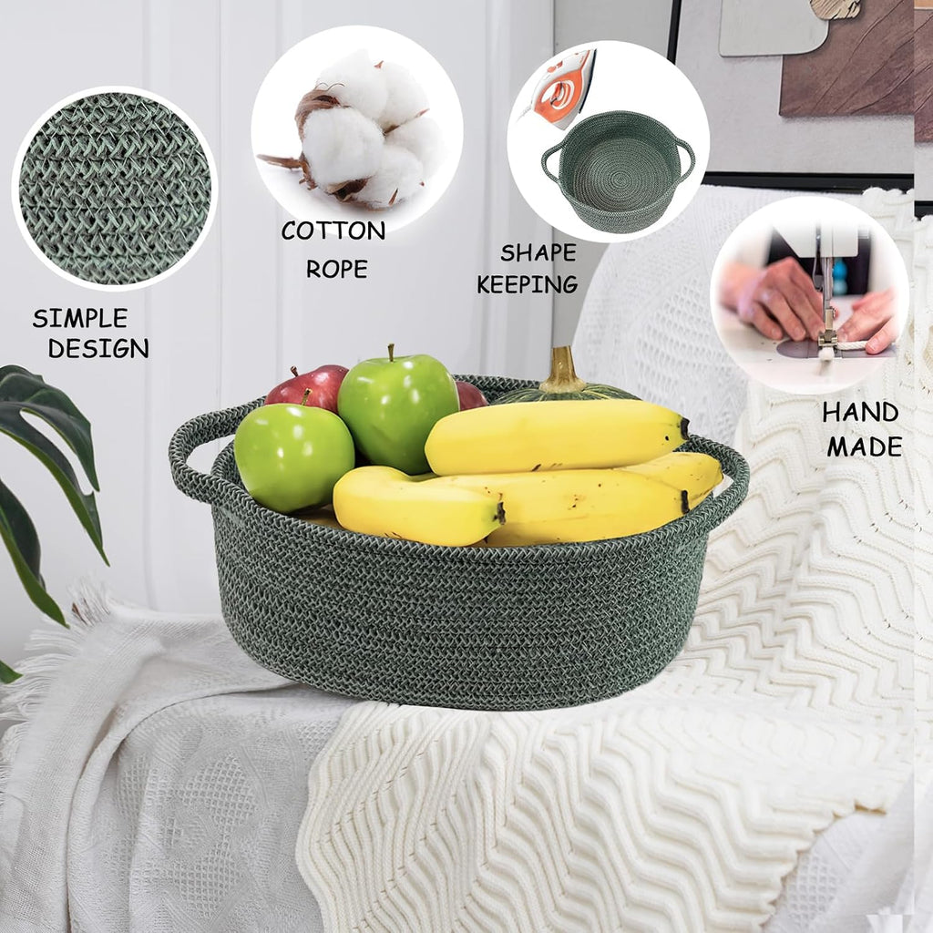 COMFY-HOMI Round Rope Basket with Handles for Shelves,Toys,Book, Cloth Storage Baskets for Organizing Toy Decorative Organizer for Living Room, Bathroom